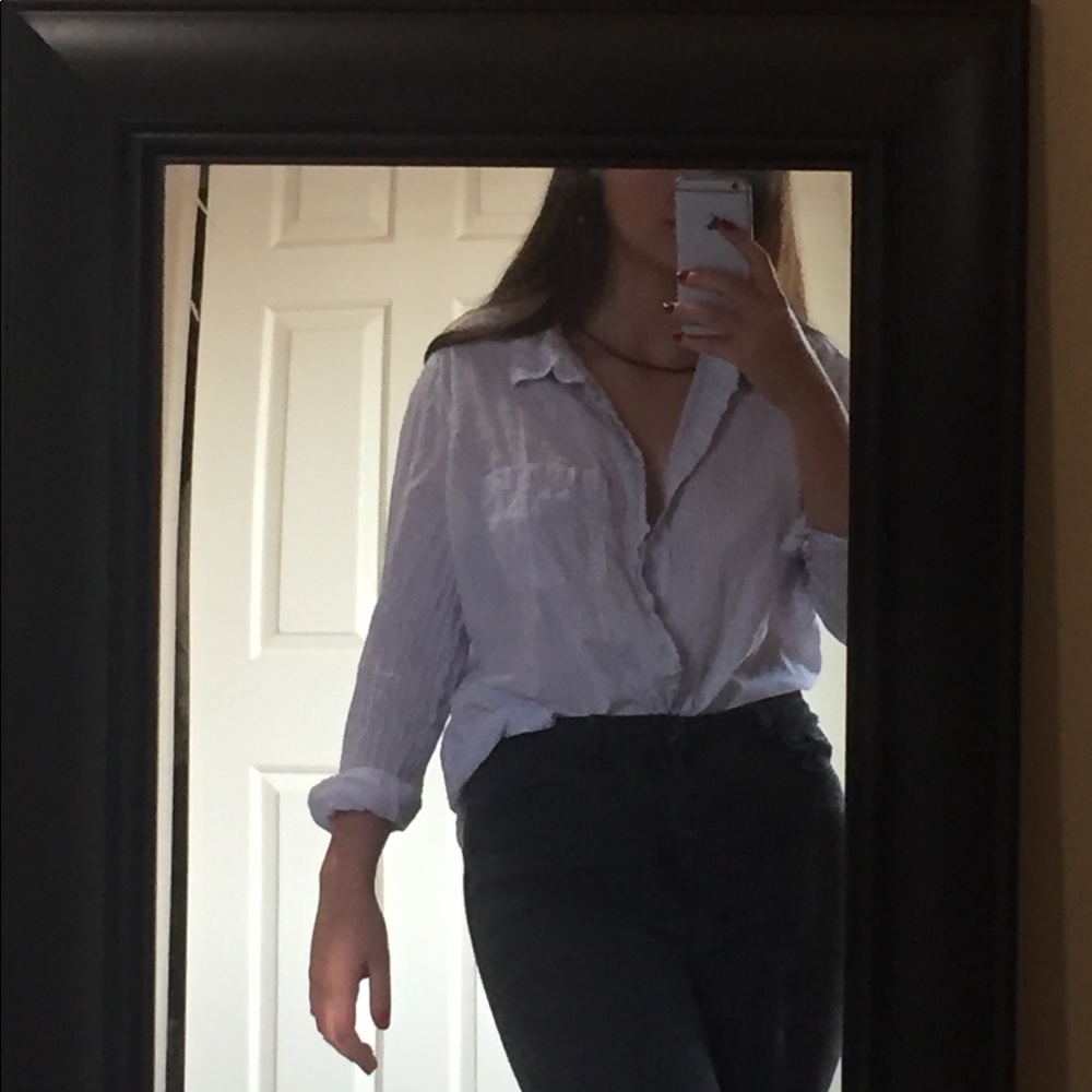 Blue and white striped button down